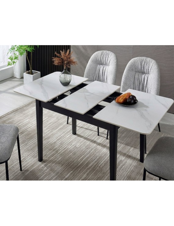Стіл TALLINN CERAMIC 90(120)*70 білий/чорний каркас