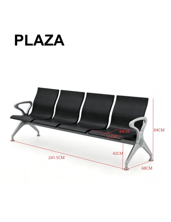 Cекції-стільці PLAZA S4 для зон очікування чорний/сірий