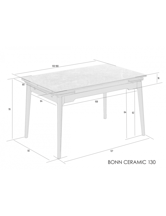 Стіл BONN CERAMIC 130(180)*80 сірий глянець/чорний каркас