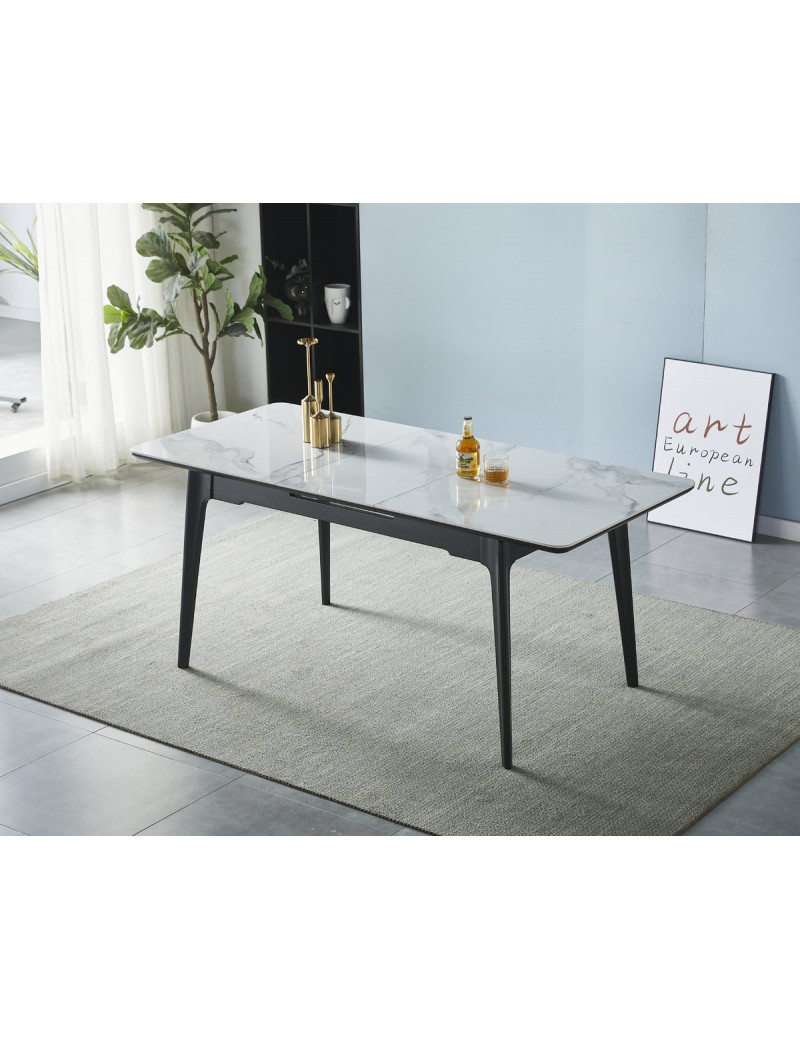 Стіл BERLIN CERAMIC 140(180)*80 білий глянець/чорний каркас