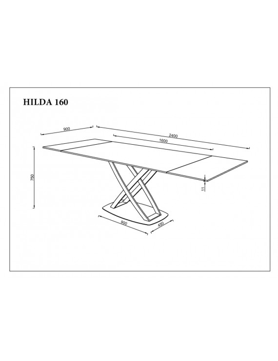 Стіл HILDA CERAMIC 160(240)*90 білий мат/чорний