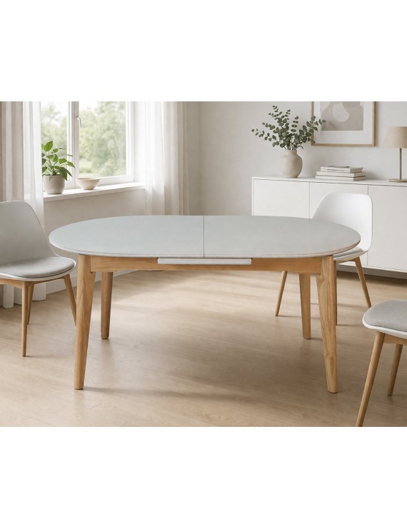 Стіл ALBERTO CERAMIC 160(200)*90 бежевий мат/дерево