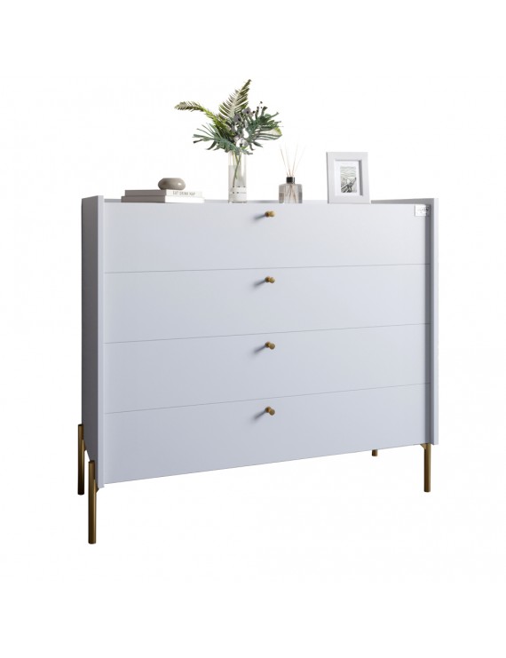 Комод із 4 шухлядами LION Wood із золотими ніжками 100х90х45 см Німфея Альба (білий) (LION-042969) ТОП