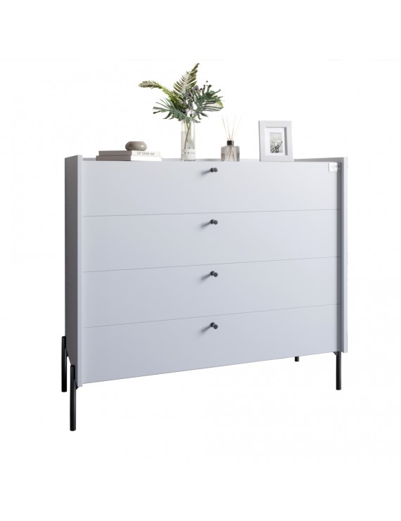 Комод із 4 шухлядами LION Wood із чорними ніжками 100х90х45 см Німфея Альба (білий) (LION-042983) ТОП