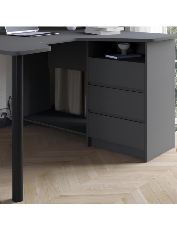 Геймерський комп'ютерний стіл LION Буст кутовий з шухлядами Антрацит (LION-041449) ТОП