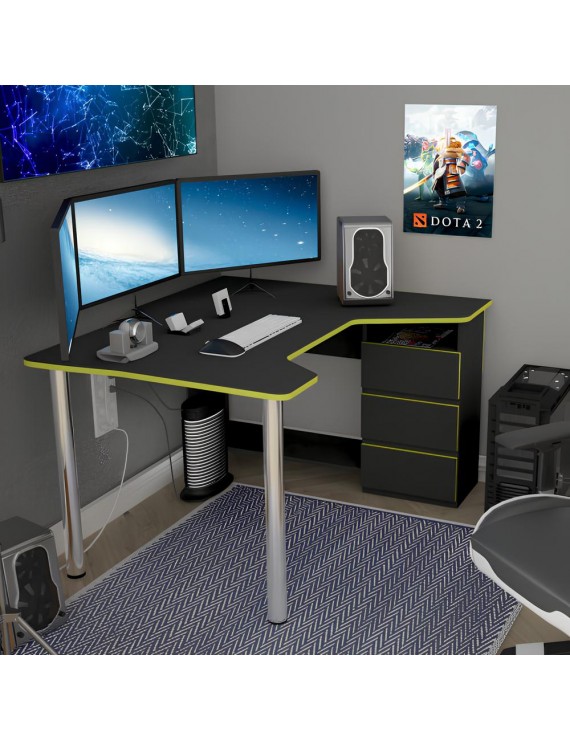 Геймерський комп'ютерний стіл LION Буст кутовий з шухлядами Антрацит (LION-041449) ТОП