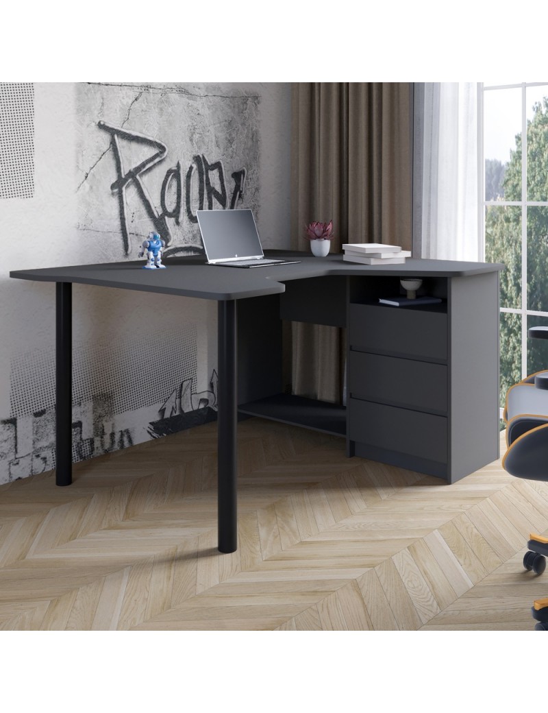 Геймерський комп'ютерний стіл LION Буст кутовий з шухлядами Антрацит (LION-041449) ТОП