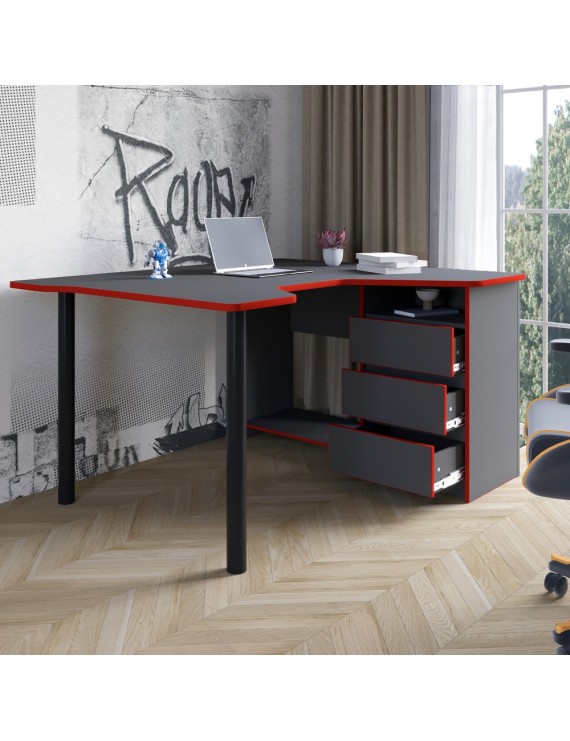 Геймерський комп'ютерний стіл LION Буст кутовий з шухлядами Антрацит (LION-041449) ТОП