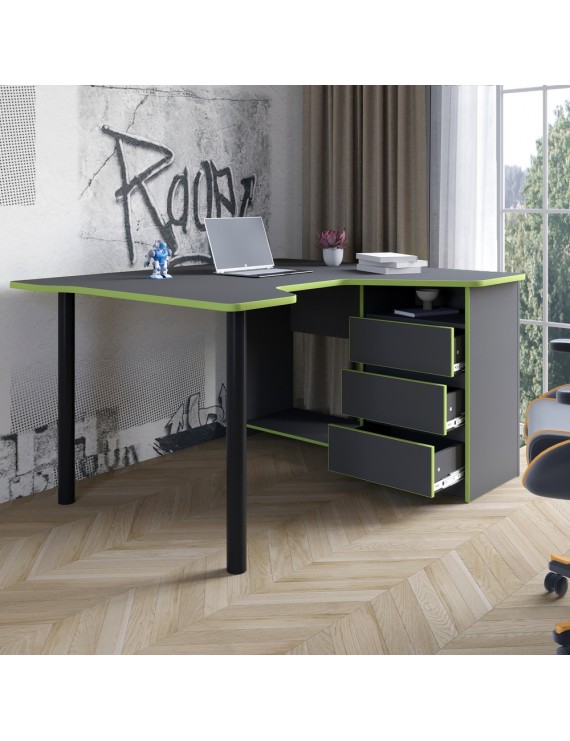 Геймерський комп'ютерний стіл LION Буст кутовий з шухлядами Антрацит (LION-041449) ТОП