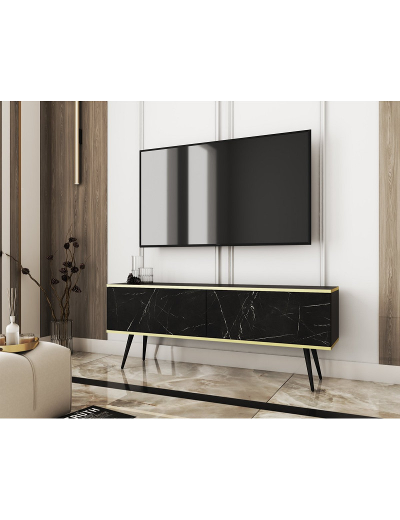 Тумба під телевізор Perfect Home Оро / Oro 2-дверна з чорними ніжками RTV135 Чорний мармур роял (PFH-091506)