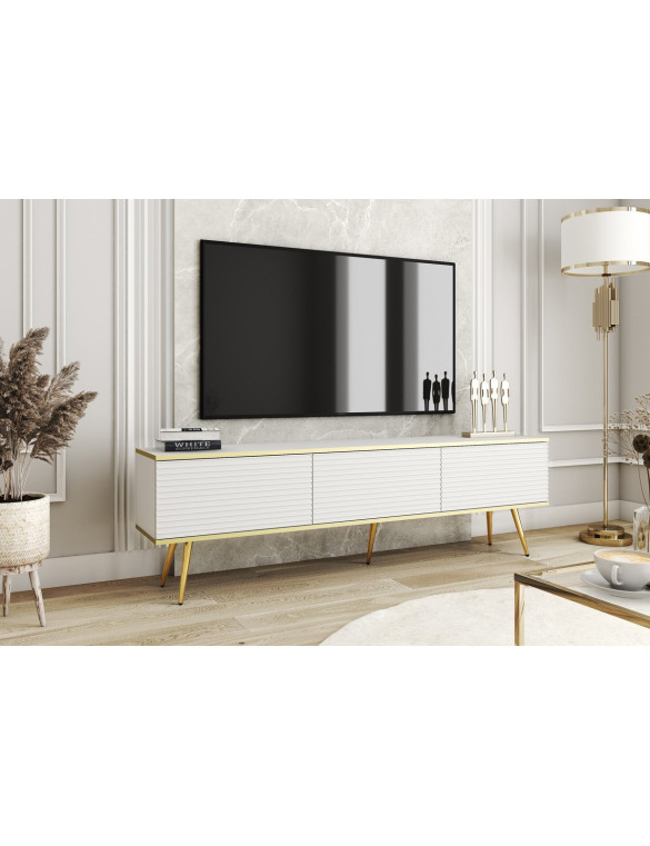 Тумба під телевізор Perfect Home Оро / Oro 3-дверна з золотими ніжками RTV175 MDF Білий (PFH-091341)