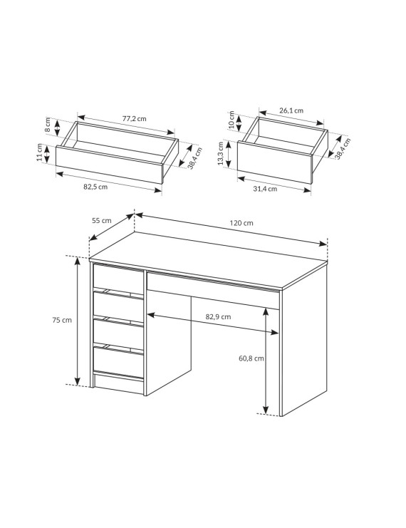 Стіл туалетний письмовий Perfect Home Ада / Ada 5S/120 з 5 шухядами Білий глянець (PFH-091306)