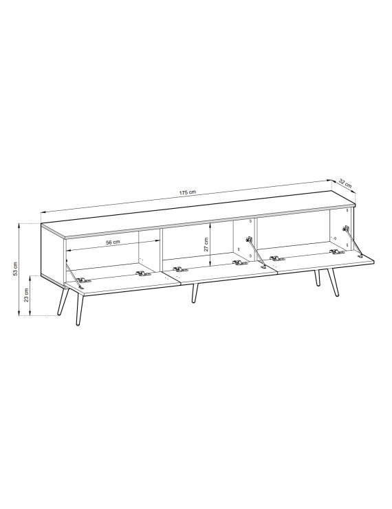 Тумба під телевізор Perfect Home Оро / Oro 3-дверна з золотими ніжками RTV175 MDF Сірий (PFH-091342)
