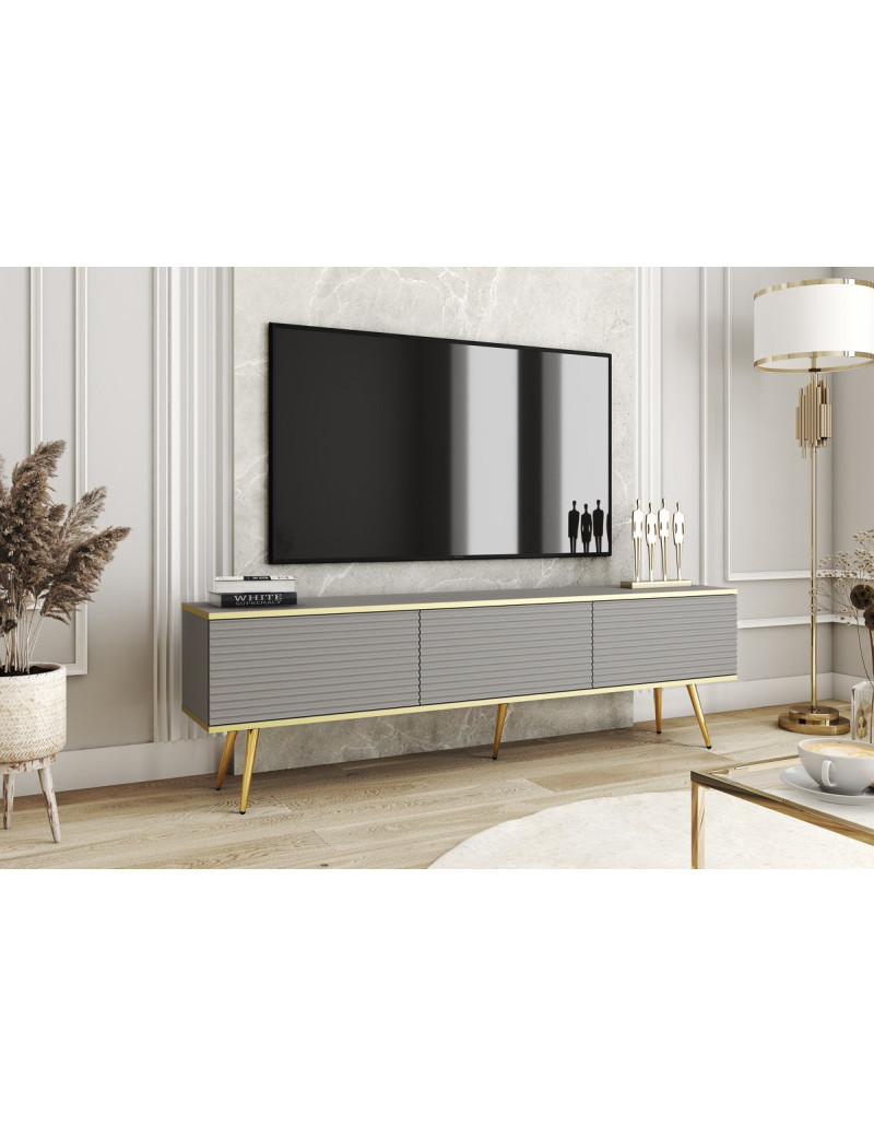 Тумба під телевізор Perfect Home Оро / Oro 3-дверна з золотими ніжками RTV175 MDF Сірий (PFH-091342)