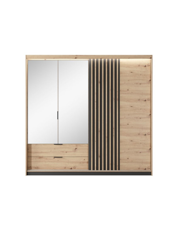 Шафа напівкупе для одягу Perfect Home Таллі / Tally 4-дверна з дзеркалом 4D2S/220 Дуб артизан/антрацит (PFH-091097)
