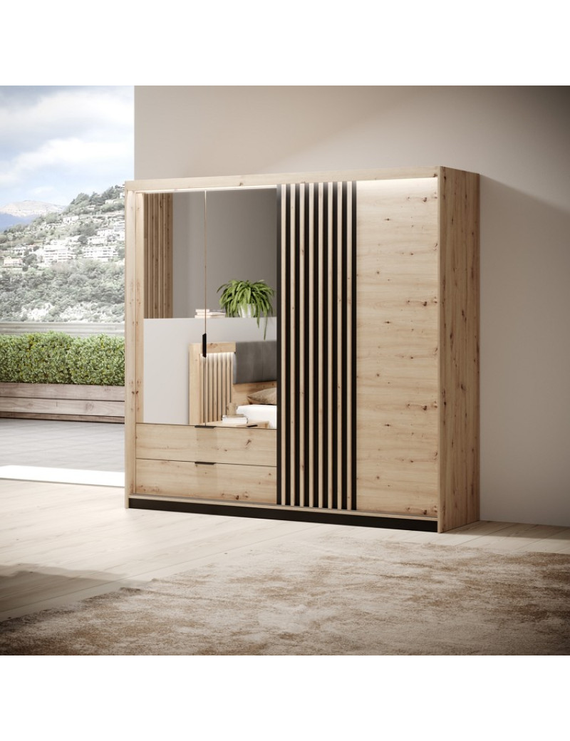 Шафа напівкупе для одягу Perfect Home Таллі / Tally 4-дверна з дзеркалом 4D2S/220 Дуб артизан/антрацит (PFH-091097)