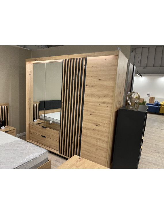 Шафа напівкупе для одягу Perfect Home Таллі / Tally 4-дверна з дзеркалом 4D2S/220 Дуб артизан/антрацит (PFH-091097)