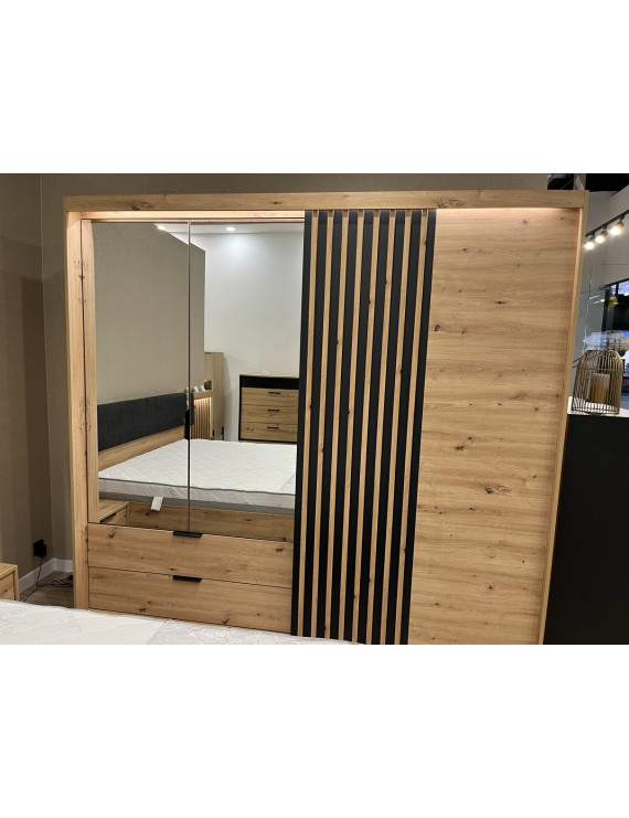 Шафа напівкупе для одягу Perfect Home Таллі / Tally 4-дверна з дзеркалом 4D2S/220 Дуб артизан/антрацит (PFH-091097)