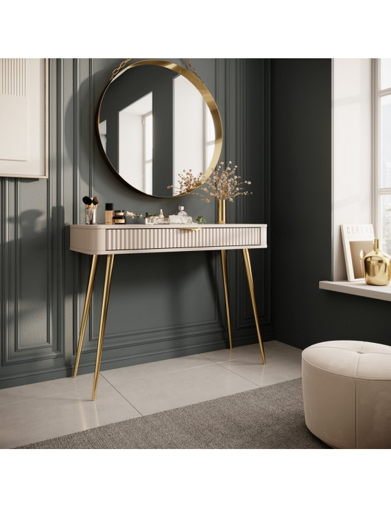 Стіл туалетний Perfect Home Ланте / Lante 1S/100 з 1 шухлядою і золотими ніжками Беж (PFH-091169)