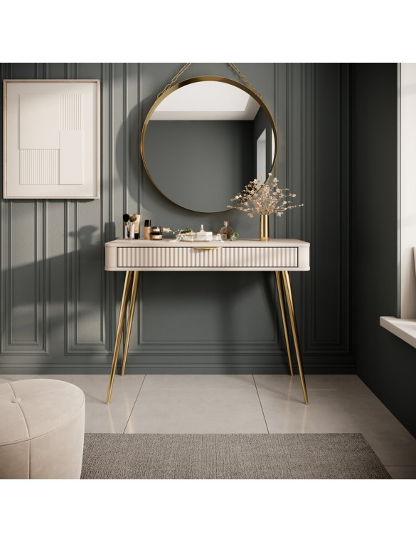 Стіл туалетний Perfect Home Ланте / Lante 1S/100 з 1 шухлядою і золотими ніжками Беж (PFH-091169)