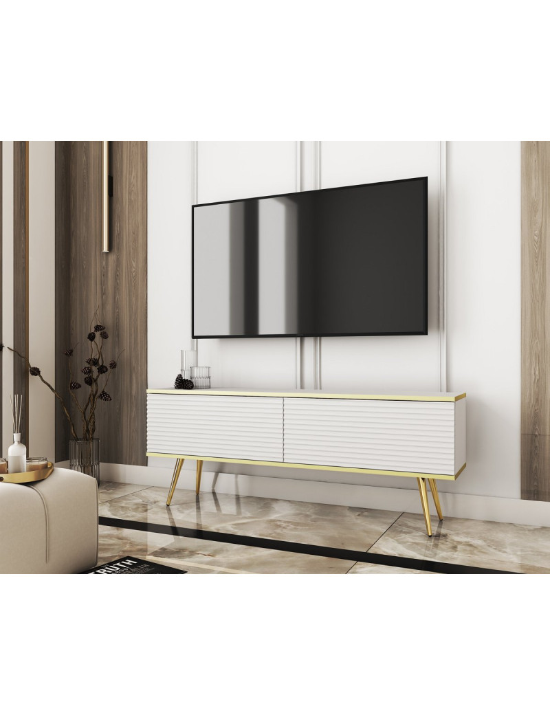 Тумба під телевізор Perfect Home Оро / Oro 2-дверна з золотими ніжками RTV135 MDF Білий (PFH-091329)