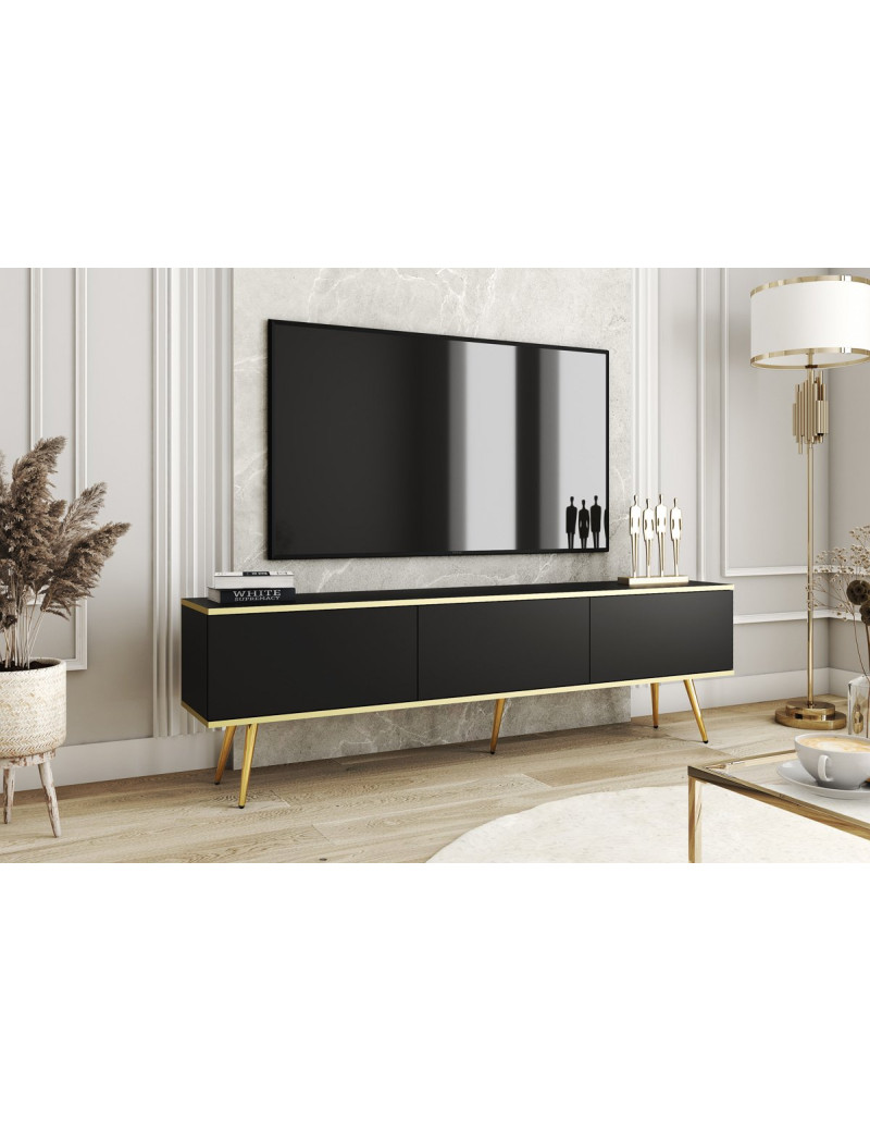 Тумба під телевізор Perfect Home Оро / Oro 3-дверна з золотими ніжками RTV175 Чорний (PFH-091321)