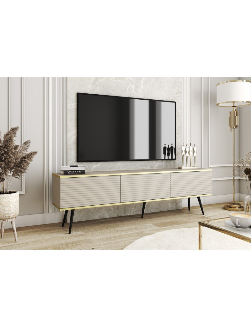 Тумба під телевізор Perfect Home Оро / Oro 3-дверна з чорними ніжками RTV175 MDF Бежевий (PFH-091348)