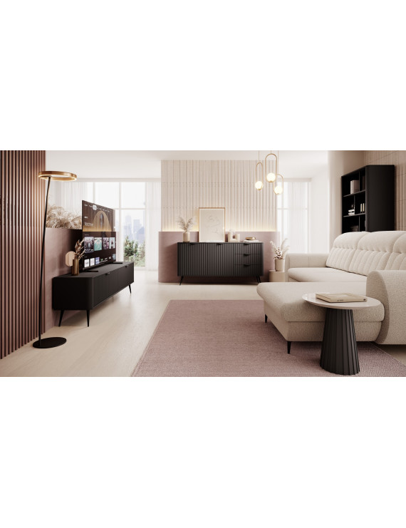 Тумба під телевізор Perfect Home Ланте / Lante 2-дверна з чорними ніжками 2D/200 Чорний (PFH-091122)