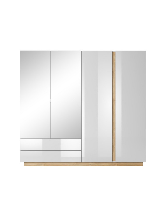 Шафа для одягу Perfect Home Арко / Arco 4-дверна з дзеркалом 4D2S/220 Білий глянець/дуб грандсон (PFH-091041)