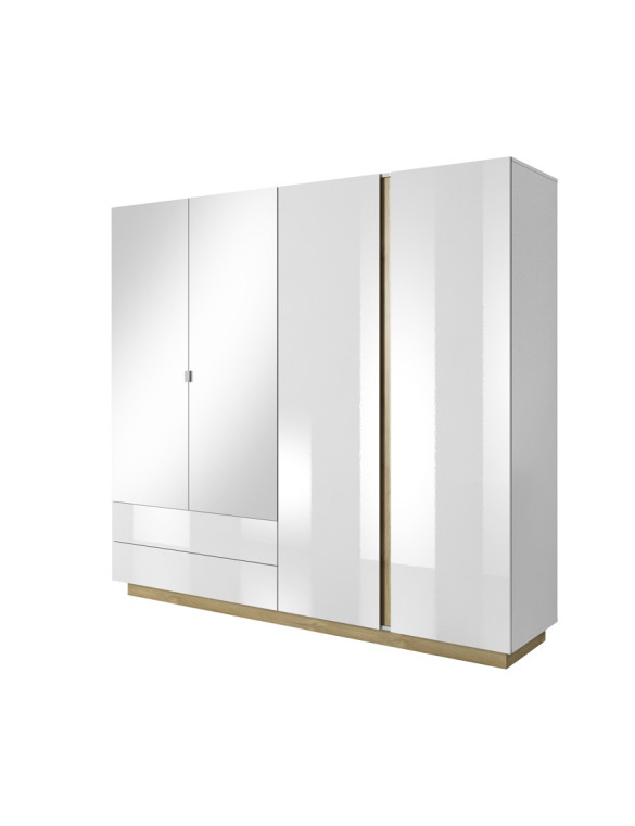 Шафа для одягу Perfect Home Арко / Arco 4-дверна з дзеркалом 4D2S/220 Білий глянець/дуб грандсон (PFH-091041)