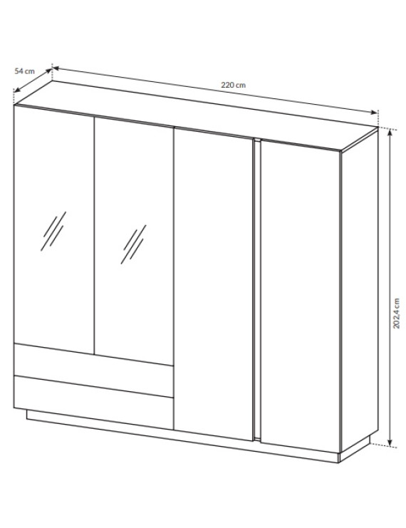 Шафа для одягу Perfect Home Арко / Arco 4-дверна з дзеркалом 4D2S/220 Білий глянець/дуб грандсон (PFH-091041)