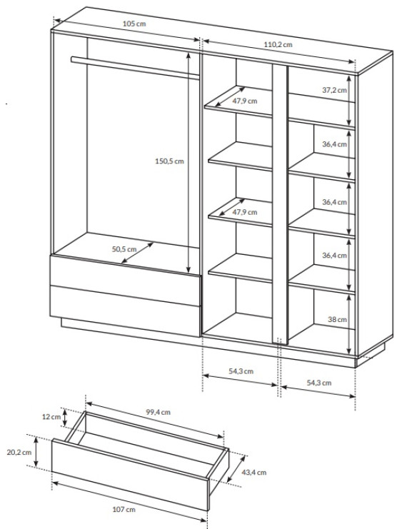 Шафа для одягу Perfect Home Арко / Arco 4-дверна з дзеркалом 4D2S/220 Білий глянець/дуб грандсон (PFH-091041)