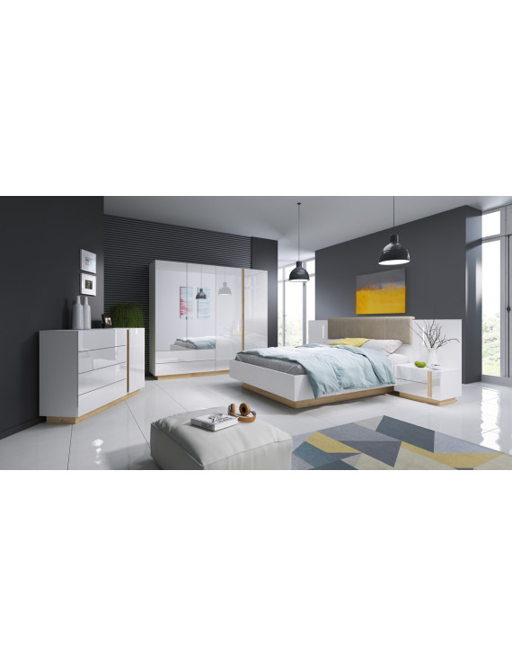 Шафа для одягу Perfect Home Арко / Arco 4-дверна з дзеркалом 4D2S/220 Білий глянець/дуб грандсон (PFH-091041)