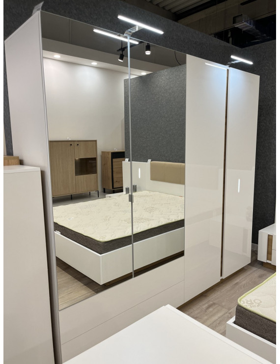 Шафа для одягу Perfect Home Арко / Arco 4-дверна з дзеркалом 4D2S/220 Білий глянець/дуб грандсон (PFH-091041)