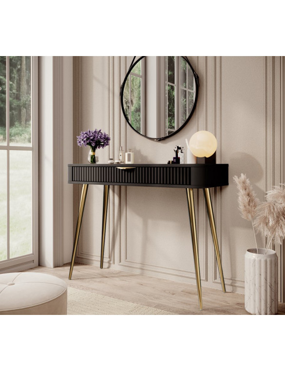 Стіл туалетний Perfect Home Ланте / Lante 1S/100 з 1 шухлядою і золотими ніжками Чорний (PFH-091196)