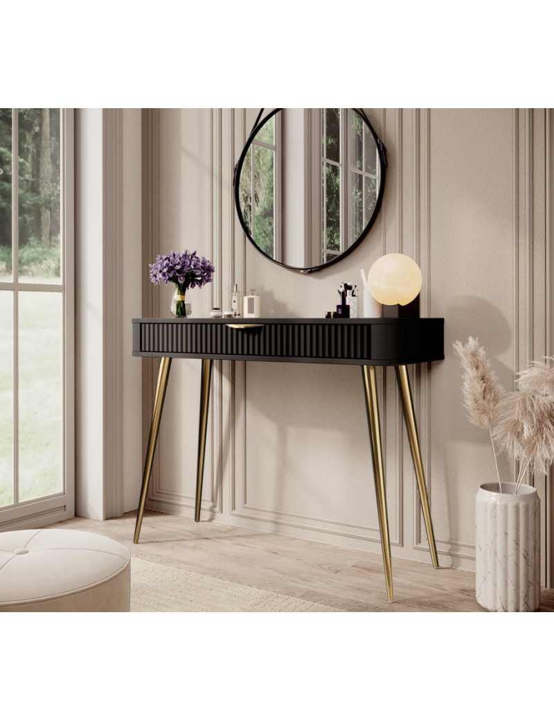 Стіл туалетний Perfect Home Ланте / Lante 1S/100 з 1 шухлядою і золотими ніжками Чорний (PFH-091196)
