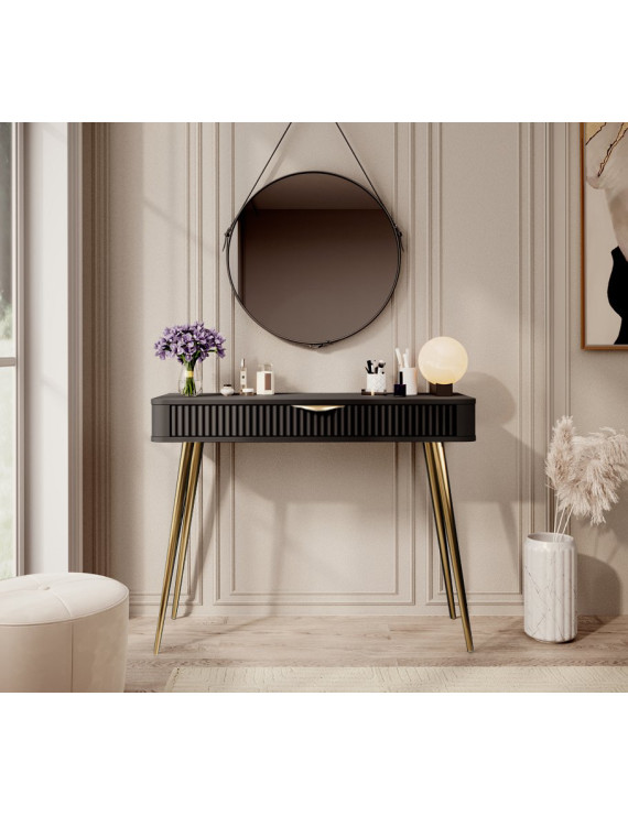 Стіл туалетний Perfect Home Ланте / Lante 1S/100 з 1 шухлядою і золотими ніжками Чорний (PFH-091196)