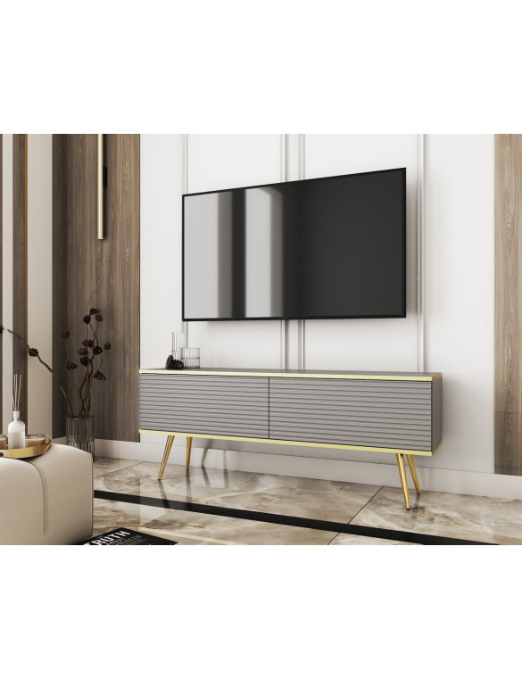 Тумба під телевізор Perfect Home Оро / Oro 2-дверна з золотими ніжками RTV135 MDF Сірий (PFH-091330)