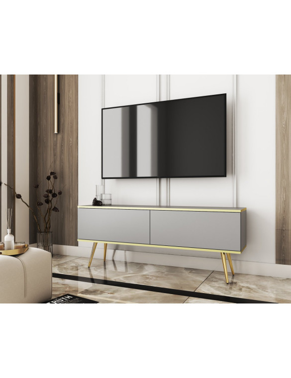 Тумба під телевізор Perfect Home Оро / Oro 2-дверна з золотими ніжками RTV135 Сірий (PFH-091315)