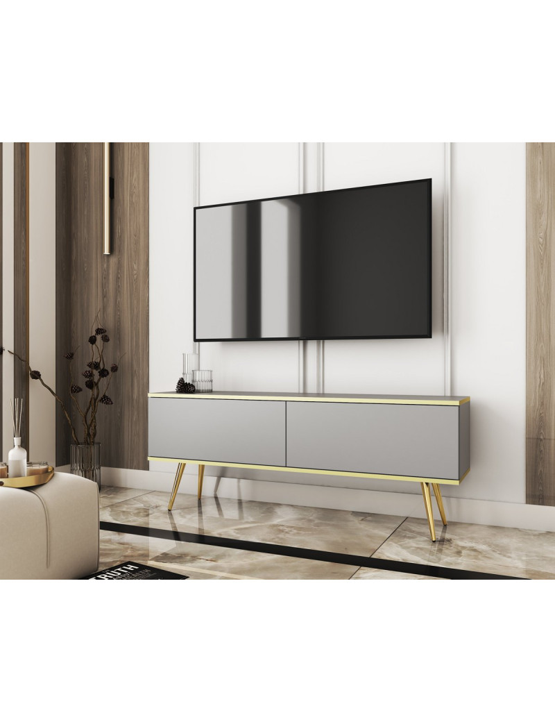 Тумба під телевізор Perfect Home Оро / Oro 2-дверна з золотими ніжками RTV135 Сірий (PFH-091315)