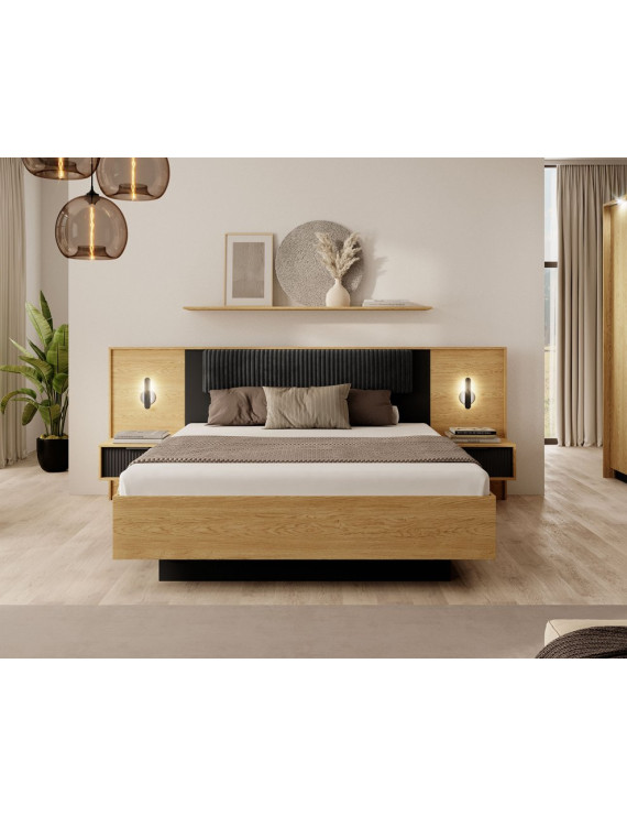 Тумби приліжкові 2 шт. Perfect Home Балтик / Baltic 1S/49 з 1 шухлядою та підсвіткою Дуб балтик/чорний (PFH-091378)