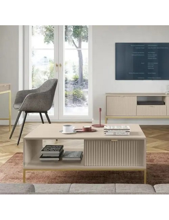 Стіл журнальний Perfect Home Нова / Nova з 2 шухлядами та золотими ніжками L104 Кашемір (PFH-091259)
