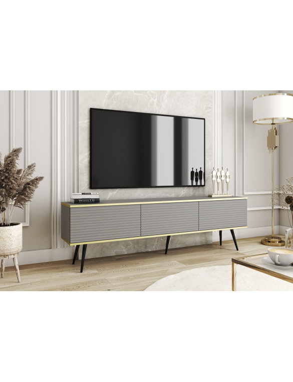 Тумба під телевізор Perfect Home Оро / Oro 3-дверна з чорними ніжками RTV175 MDF Сірий (PFH-091344)