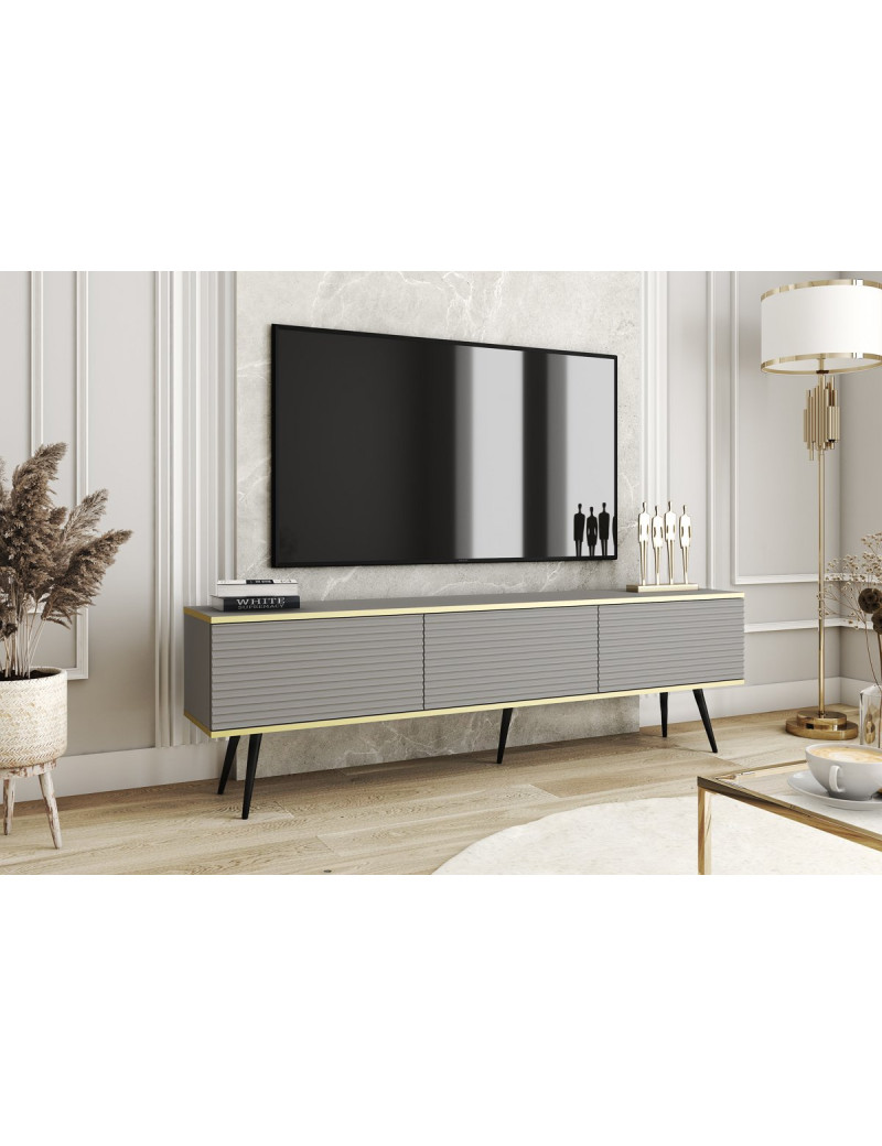 Тумба під телевізор Perfect Home Оро / Oro 3-дверна з чорними ніжками RTV175 MDF Сірий (PFH-091344)