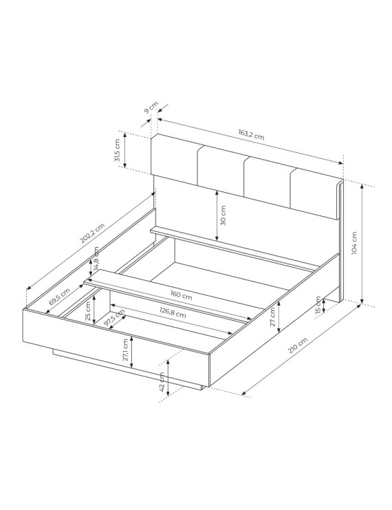 Ліжко (каркас) Perfect Home Таллі / Tally 160 з м'яким ізголів'ям двоспальне Дуб артизан/антрацит (PFH-091099)