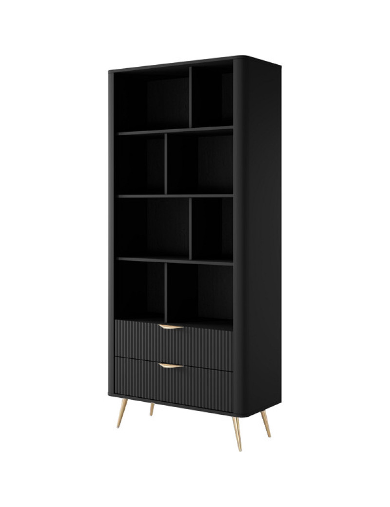 Стелаж Perfect Home Ланте / Lante 2S з 2 шухлядами і золотими ніжками Чорний (PFH-091189)