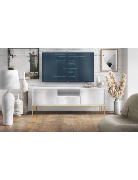 Тумба під телевізор Perfect Home Нова / Nova 2-дверна з 1 шухлядою і золотими ніжками RTV154 Білий (PFH-091224)