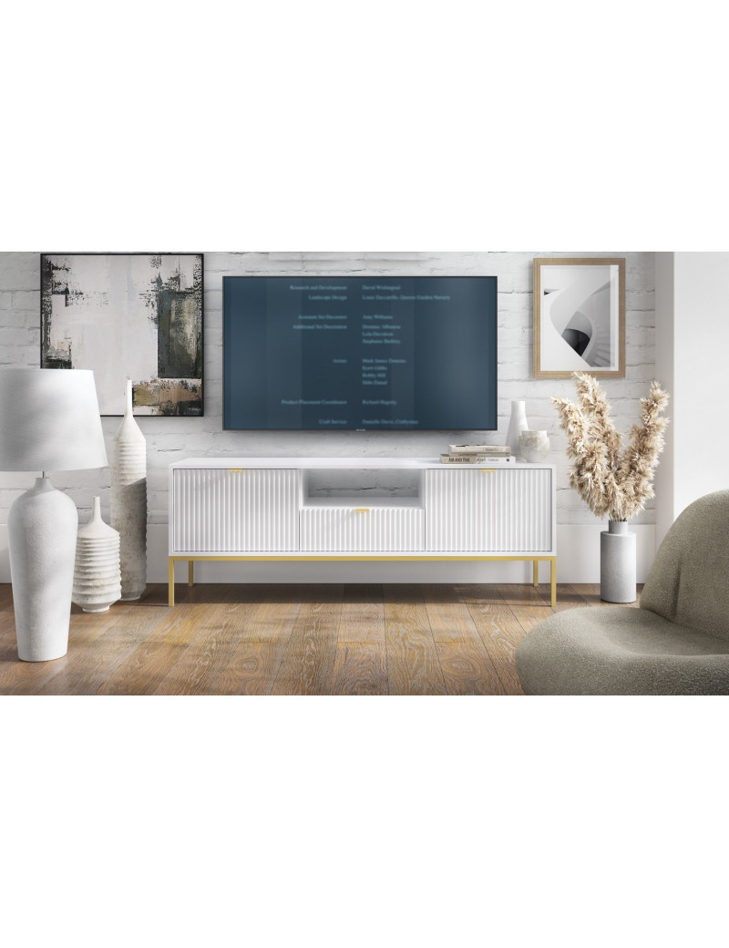 Тумба під телевізор Perfect Home Нова / Nova 2-дверна з 1 шухлядою і золотими ніжками RTV154 Білий (PFH-091224)