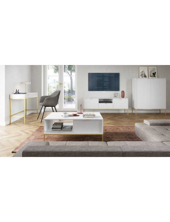 Тумба під телевізор Perfect Home Нова / Nova 2-дверна з 1 шухлядою і золотими ніжками RTV154 Білий (PFH-091224)
