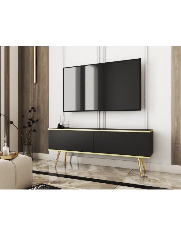 Тумба під телевізор Perfect Home Оро / Oro 2-дверна з золотими ніжками RTV135 Чорний (PFH-091317)